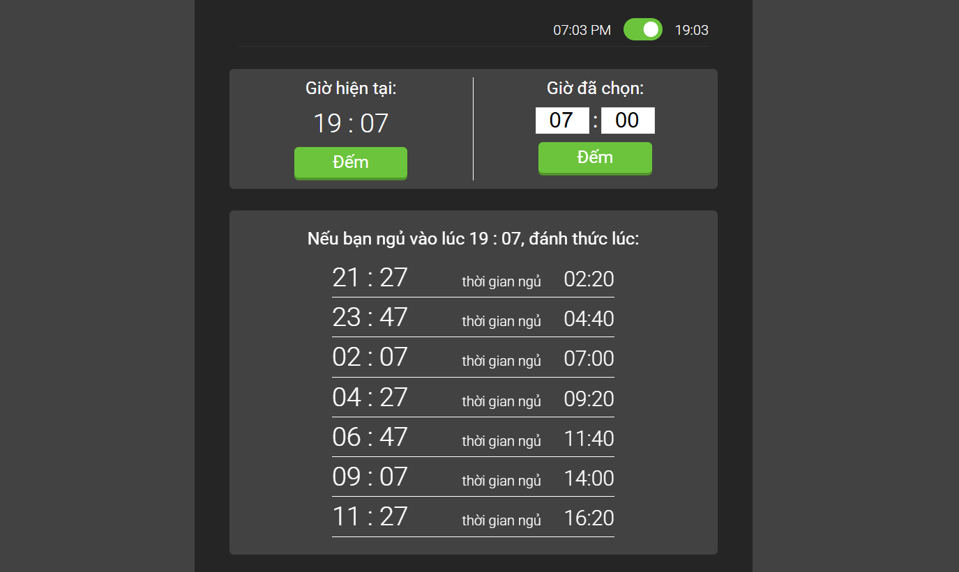 Web tính chu kỳ ngủ